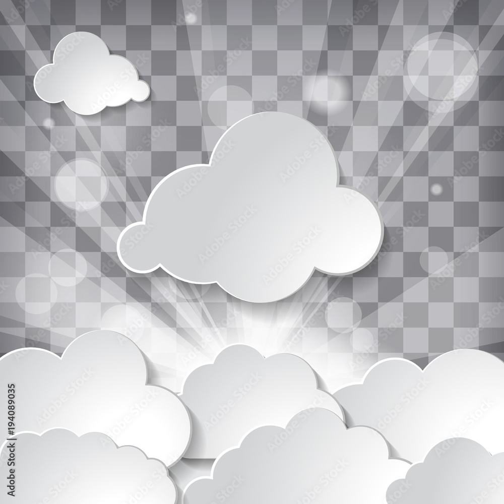 Poster sun with rays and clouds on a chequered background