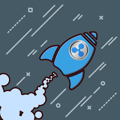 ripple xrp like a rocket icon going up. crypto currency pump up concept