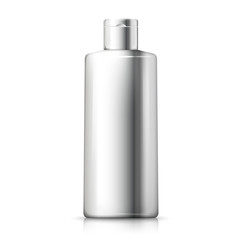 Vector 3d realistic silver shampoo bottle. 