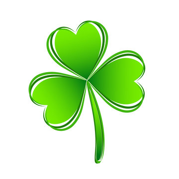 Three leaf green clover hand draw. Lucky quatrefoil. Good luck symbol. Decoration for greeting cards, patches, prints for clothes, emblems