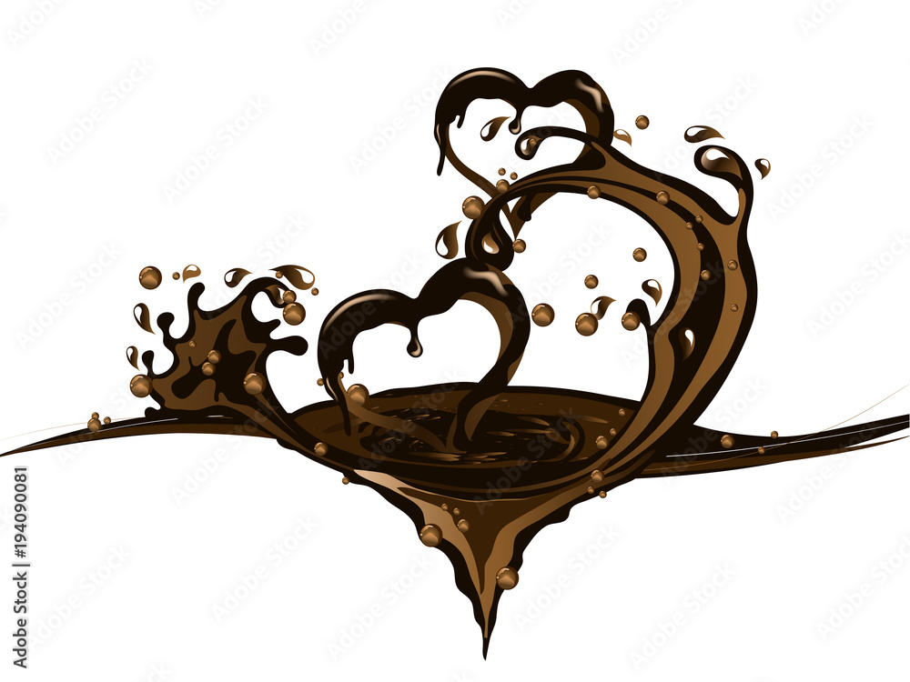 Sticker two hearts in chocolate