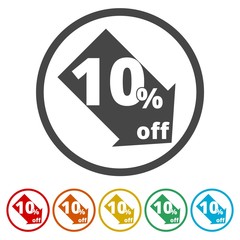 Coupon design, sale icon 10%, 6 Colors Included