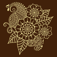 Henna tattoo flower template in Indian style. Ethnic floral paisley - Lotus. Mehndi style. Ornamental pattern in the oriental style.