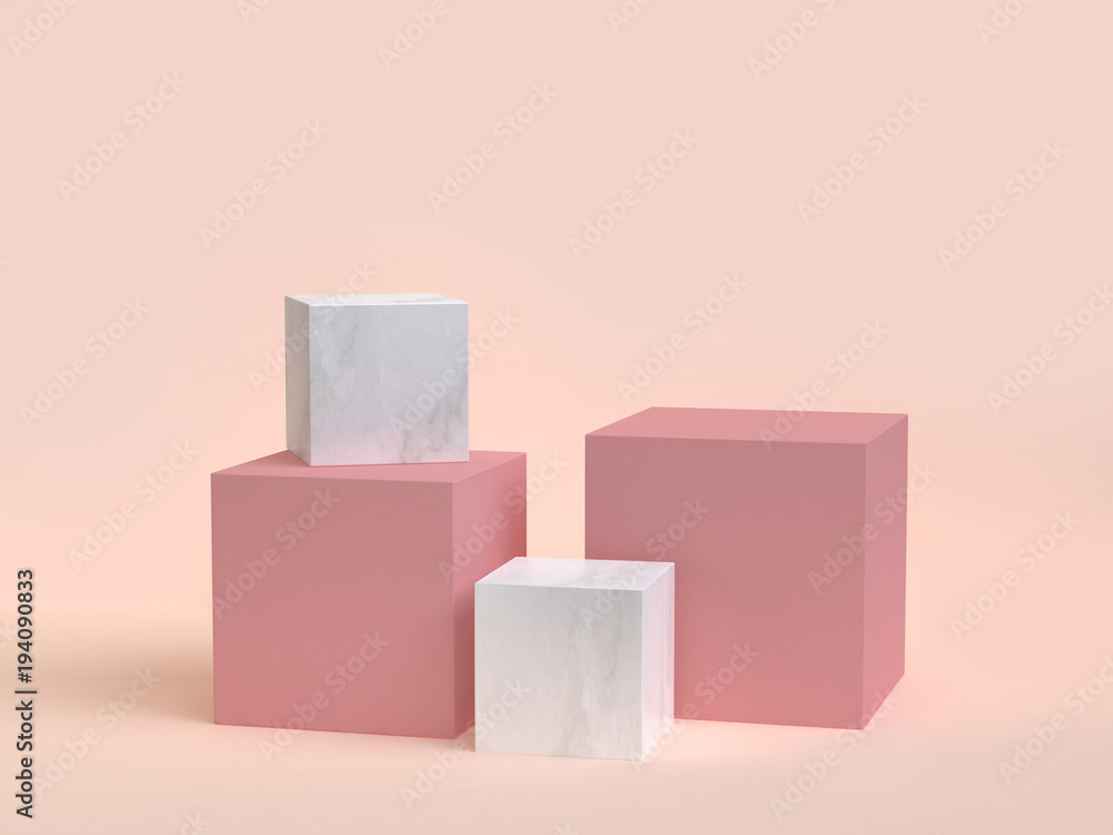 Aufkleber 3d rendering minimal cube set cream background