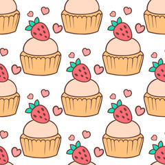 Cute vector cupcakes and muffins seamless pattern background