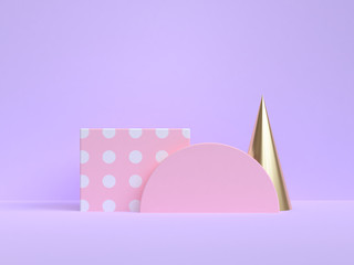 pink white gold abstract geometric shape 3d rendering purple-violet scene