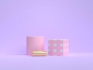 3d rendering pink gold shape minimal abstract purple-violet background