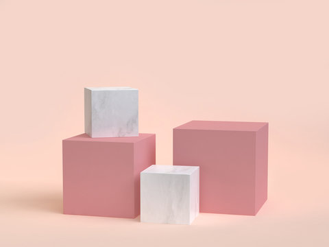 3d Rendering Minimal Cube Set Cream Background