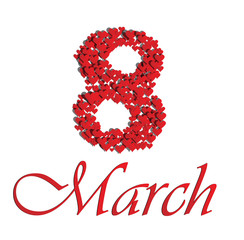 Red hearts background with text 8 March International woman`s day and free blank space for your text. EPS vector background