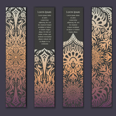 Card set with floral lace decorative mandala elements background. Asian Indian oriental ornate banners