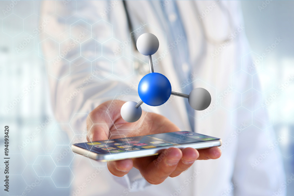 Aufkleber 3d rendering molecule on a displayed on a medical interface