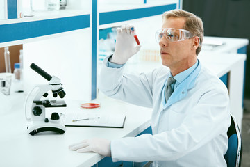 Laboratory Test. Male Doctor Analyzing Blood Sample