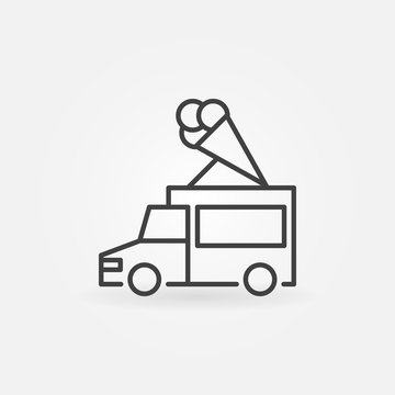 Ice cream truck vector icon in thin line style
