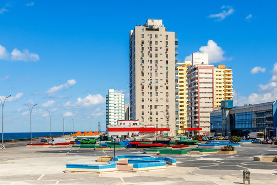 Modern residential buildings close to Malecon promenade, Vedado, Havana, Cuba