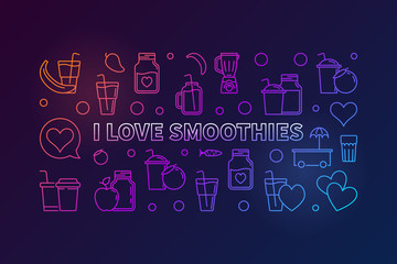 I Love Smoothies vector colored horizontal line banner