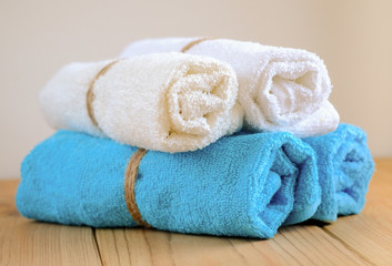 Fototapeta na wymiar Rolled towels