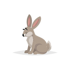 Cartoon cheerful sitting hare. Forest Europe and North America animal. Flat with simple gradients trendy design. Education vector illustration.