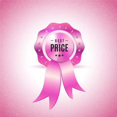 Pink exclusive offer shiny badge for your products. Best price banner with ribbons. Vector illustration