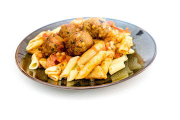 tasty penne with Meat ball and tomato sauce
