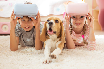 Children play. 3 D glasses for phone 
