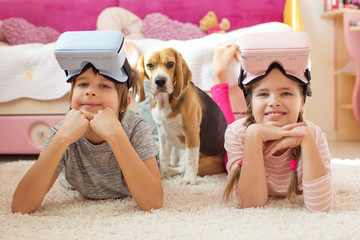 Children play. 3 D glasses for phone 
