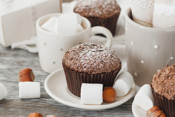 Teapot, cupcake and different decorations