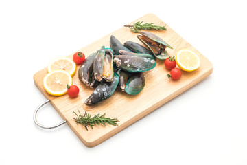 fresh mussels on white background