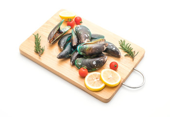 fresh mussels on white background