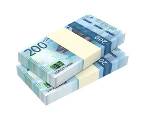 Norwegian krone bills isolated on white with clipping path. 3D illustration