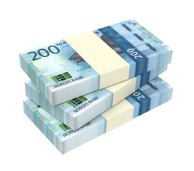 Norwegian krone bills isolated on white with clipping path. 3D illustration