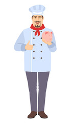 Chef with piggy bank showing thumb up