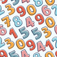 Seamless pattern with colorful doodle numbers. Hand drawn vector background.