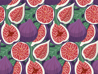 Hand drawn figs fruit seamless pattern. Doodle wallpaper vector. Fresh fruits collection. Vector illustration.