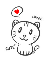 cat with text love and cute. vector illustration.