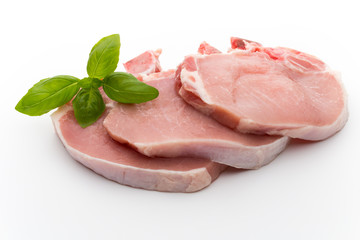 Fresh raw beef steak isolated on white background, top view.