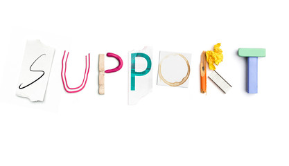 The word support created from office stationery.