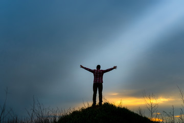 the believer raises his hands to heaven and god