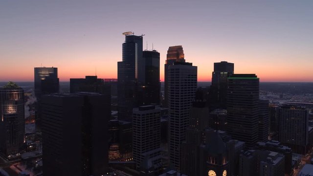 Downtown Minneapolis - Skyscrapers - Aerial View at Sunset 