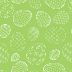 Seamless pattern from white easter eggs on a green background Decorative festive background for design of tags cards banners posters advertisements sales for Easter holiday Element of design Vector