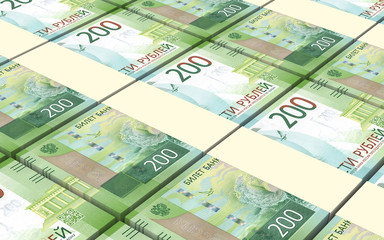 Russian ruble bills stacks background. 3D illustration