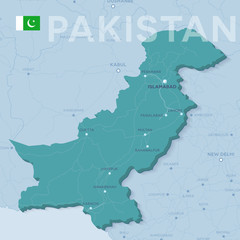 Verctor Map of cities and roads in Pakistan.