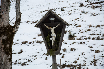 Jesus on the Cross, rural area, Inri