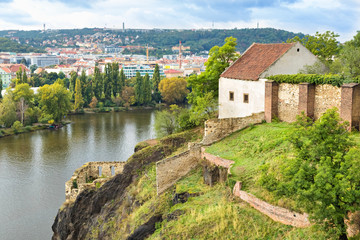 Fototapeta na wymiar Vysehrad, Prague - Ruins of Libuse's Bath on the steep side of Vltava river