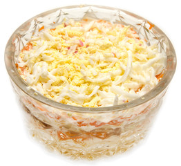 Dishes from egg with mayonnaise on white background
