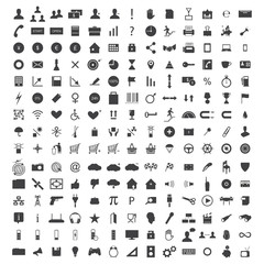 Obraz premium Vector set of 150 + web icons - SEO, development, business, finance, shopping, commerce, transport, media and arrows