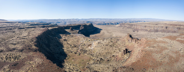 Aerial panoramic view of Frenchman Coulee in Vantage, Washington, USA.