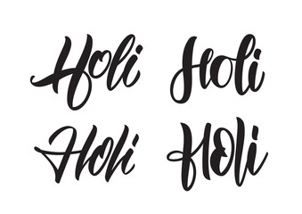 Vector illustration: Set of Handwritten brush type lettering of Happy Holi isolated on white background.