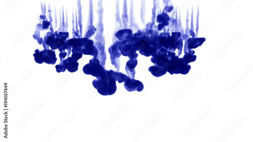 Poster blue ink inject in water on white background. 3d animation with luma matte as alpha channel in slow 
