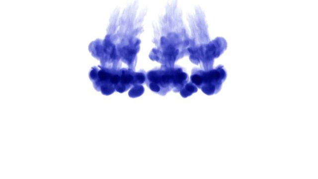 blue ink inject in water on white background. 3d animation with luma matte as alpha channel in slow motion. Use for ink effect, transition or beautiful colorful background. V7