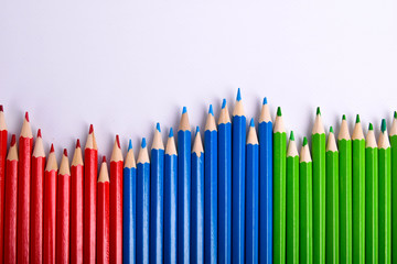  Colorful pencils pattern isolated on white background. Top view colorful of color pencils.Colored pencils, isolated on the white background. Color pencil with copy space isolated on white background,